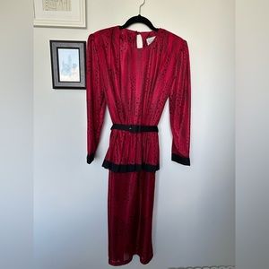 Vintage Tradition Sears Long Sleeve Red Black Dress With Belt